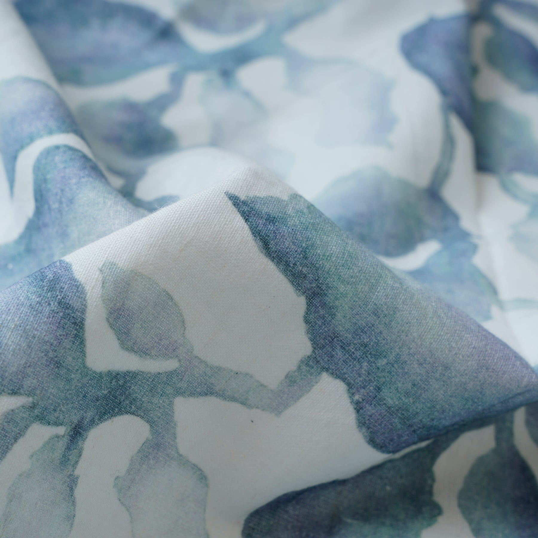 Cascade Blue Printed Linen Fabric