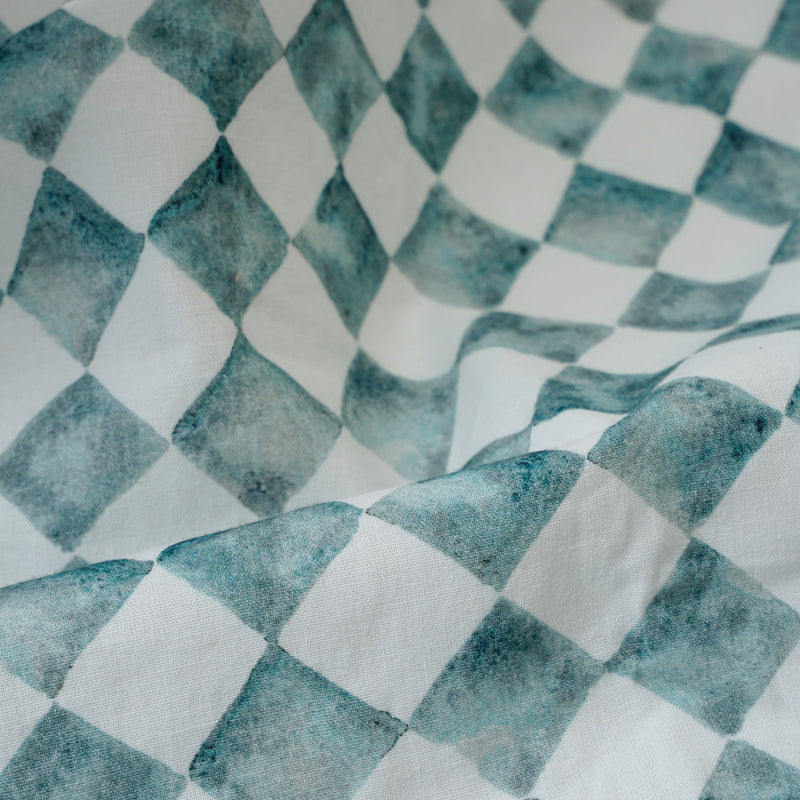 Checker Blue Printed Fabric
