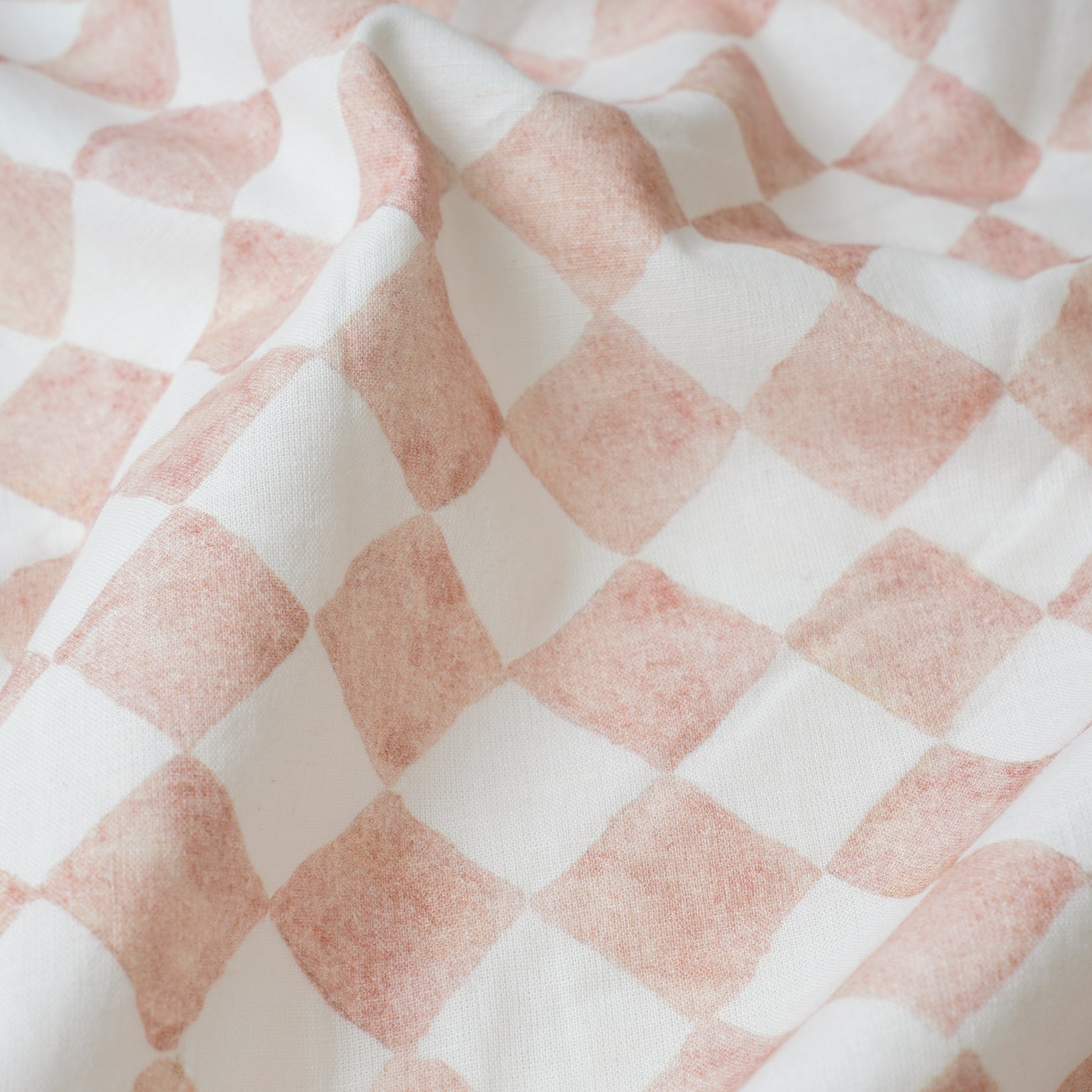 Checker Blush Printed Linen Fabric