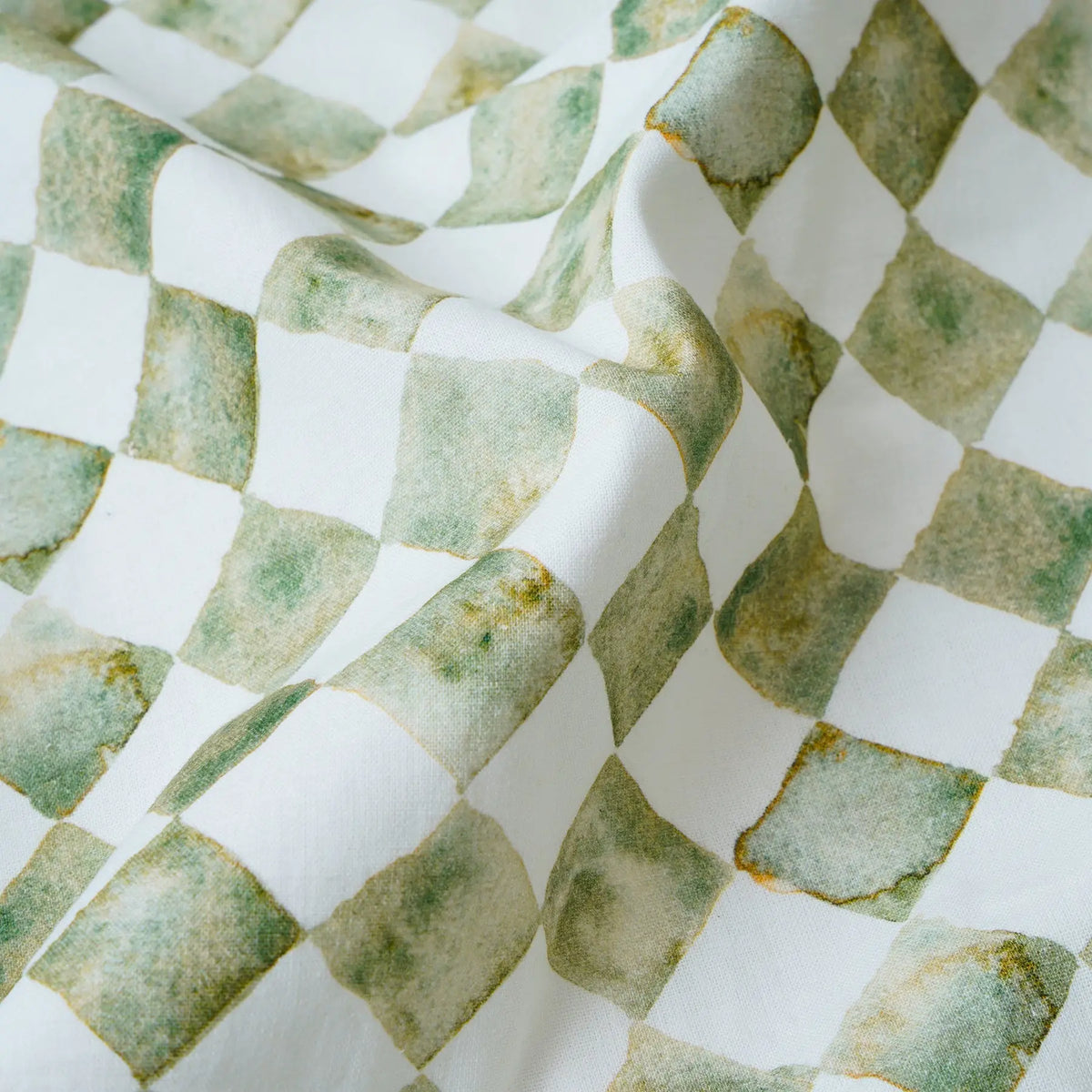 Checker Green Printed Linen Fabric SanctuaryLiving