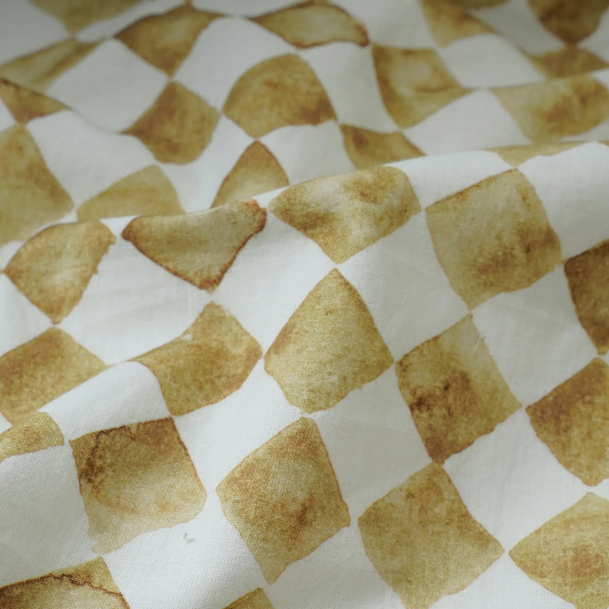 Checker Ochre Printed Linen Fabric SanctuaryLiving