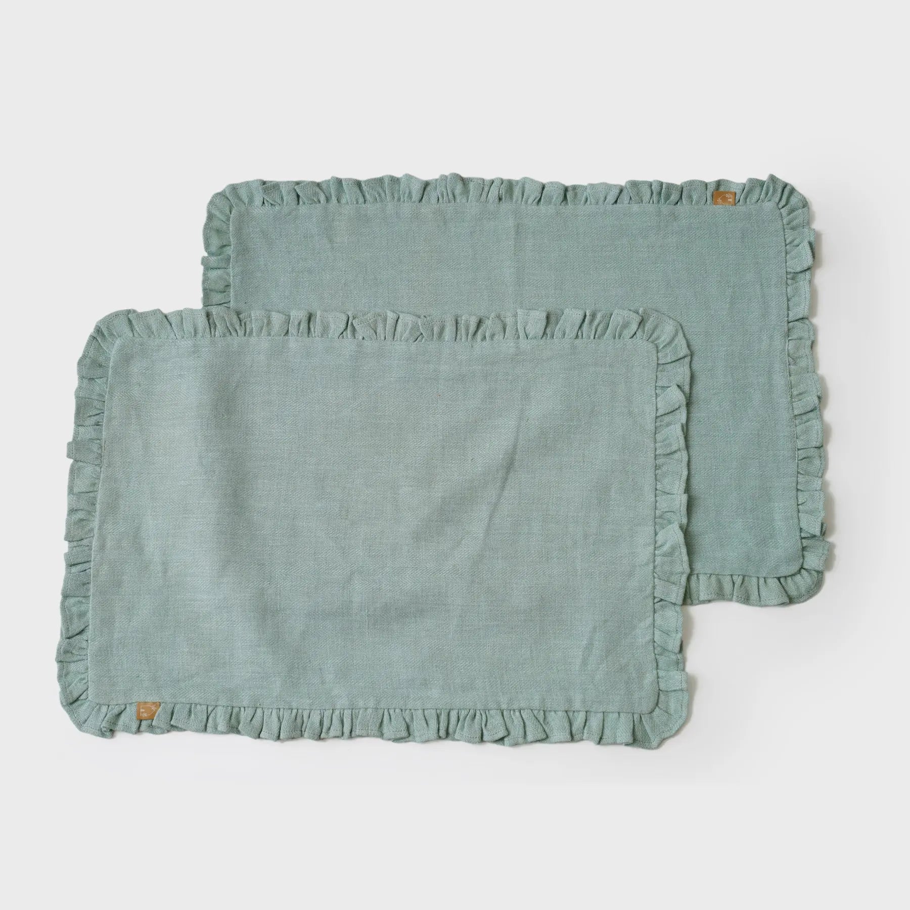 Hard Base Ruffle Mat Herringbone Ruffle Duck Egg Table Mats | Set of 2 – SanctuaryLiving