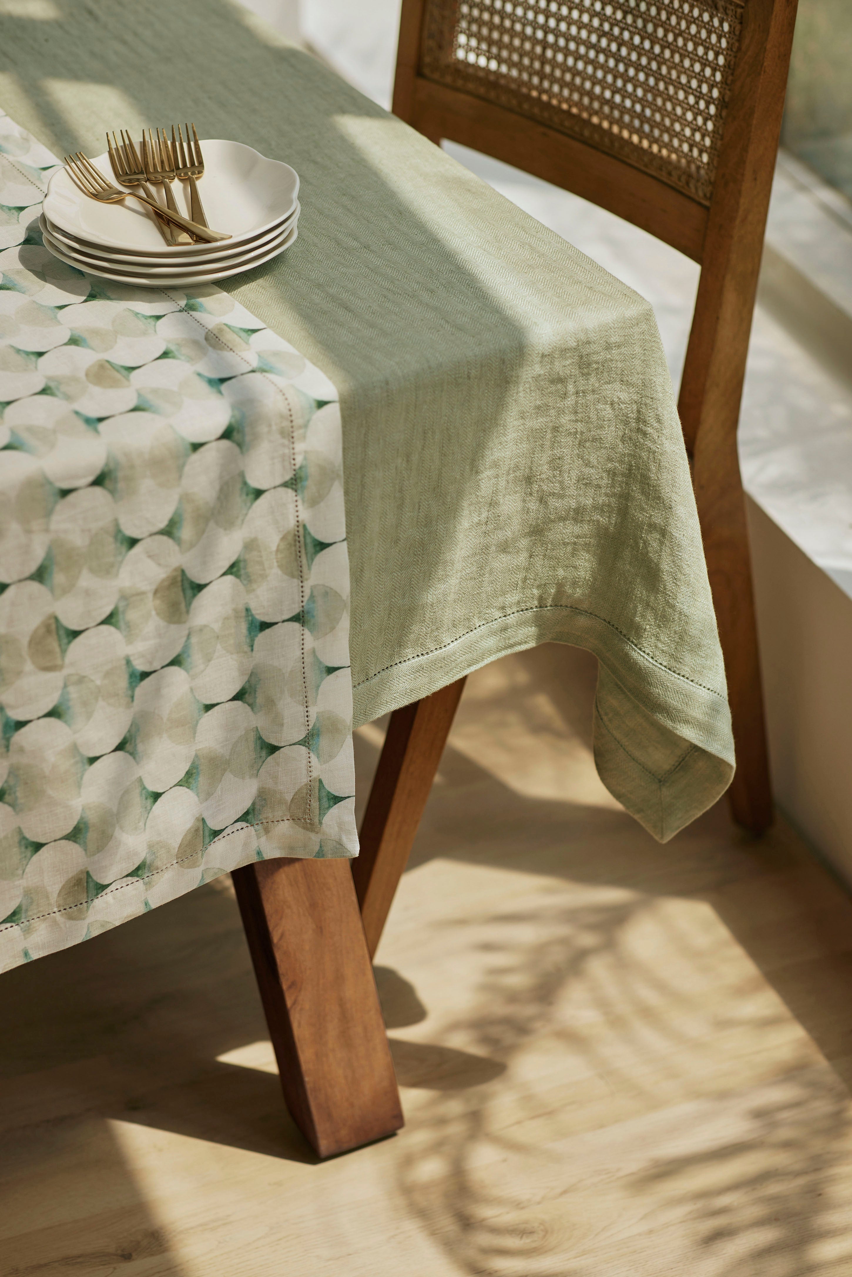 Sage Herringbone Linen Table Cover