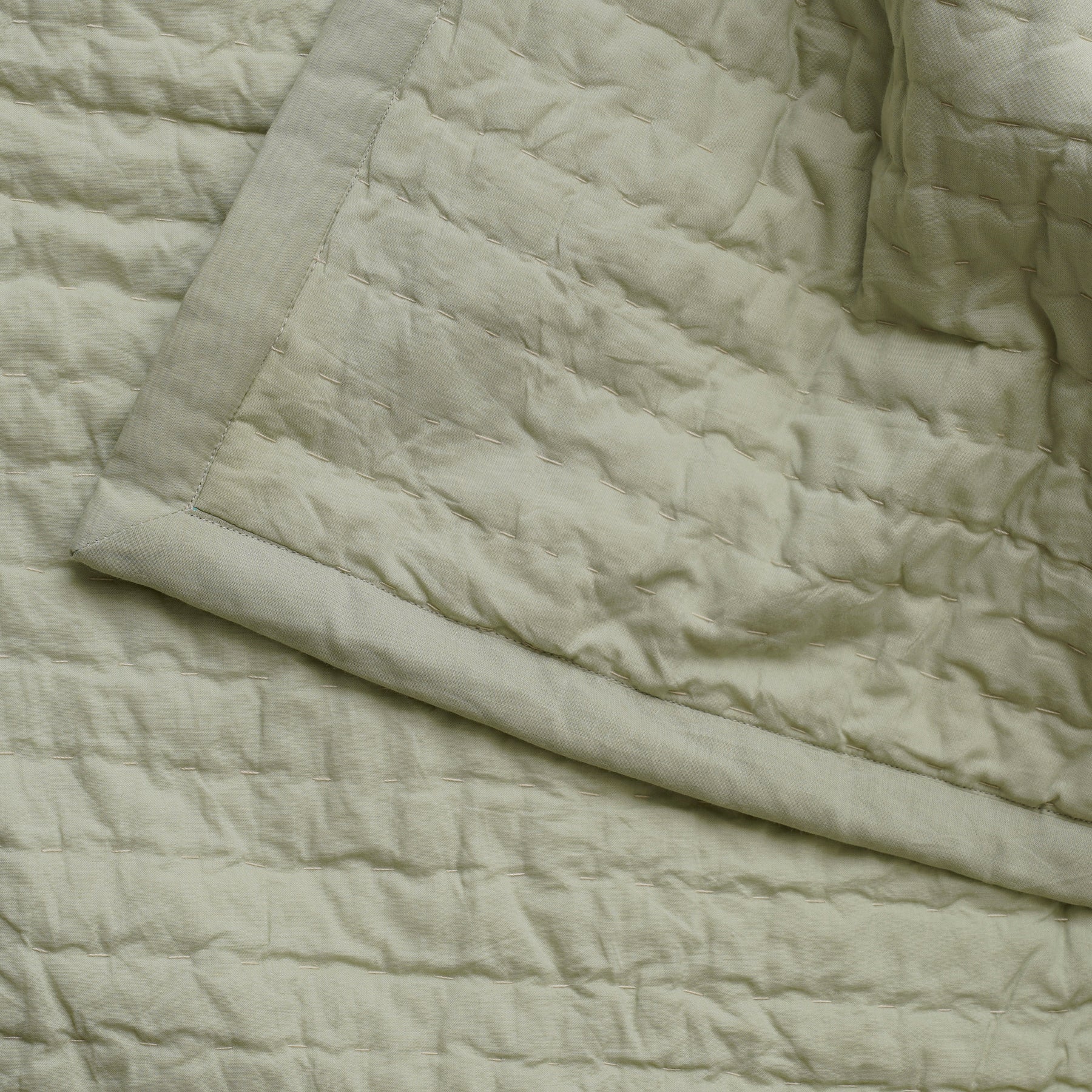 Hand Kantha Sage Cotton Bedspread