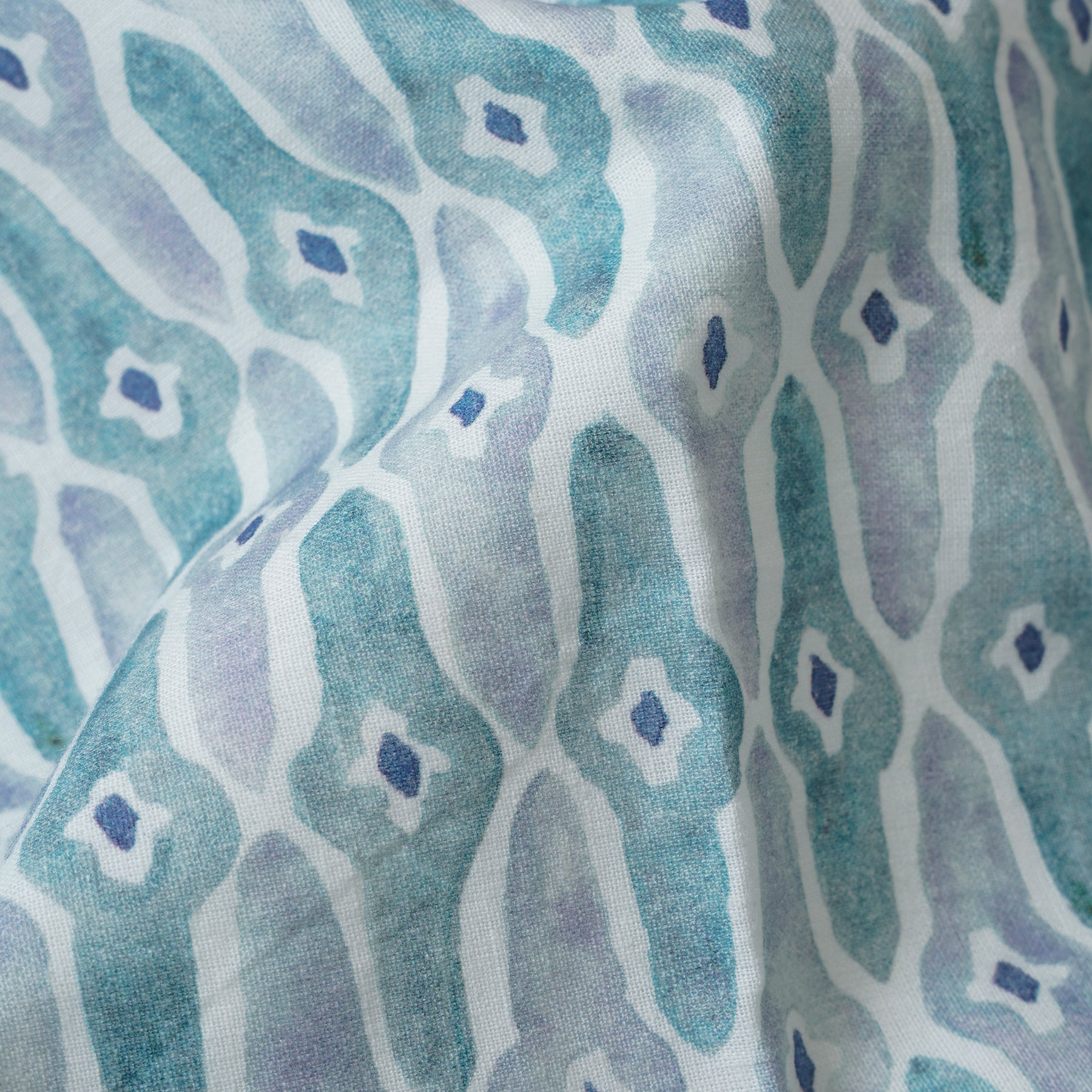 Mosaic Blue Printed Linen Fabric