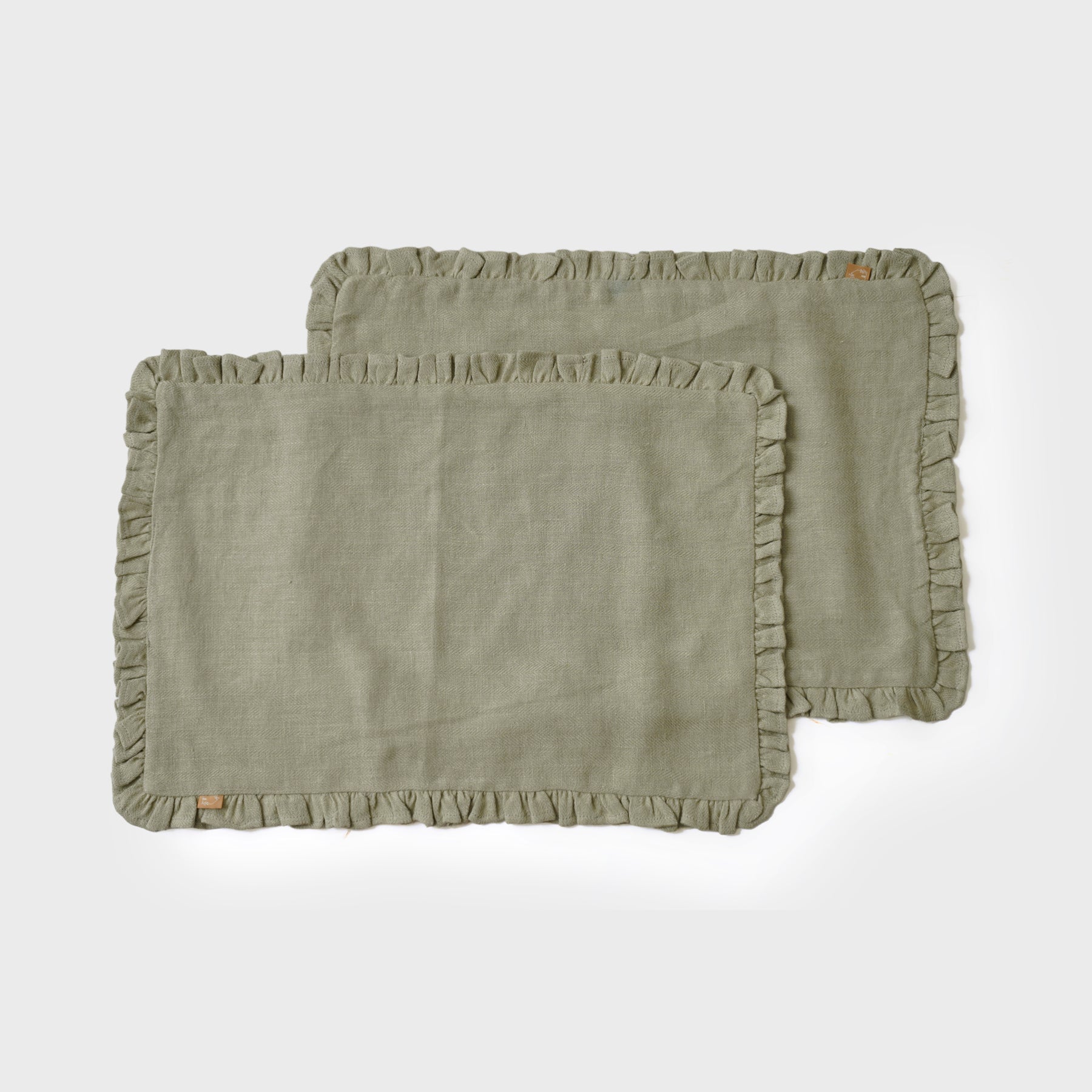 Herringbone Ruffle Sage Table Mats | Set of 2